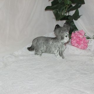 Skye Terrier Vintage Ceramic Dog Figurine Grey Puppy Pet Animal Gray Porcelain