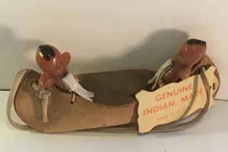 Vintage Leather Canoe with Indian Figures - Indian Made Souvenir 4