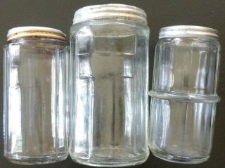 Three Antique Hoosier Cabinet Jars Spice Shaker