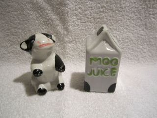 Vintage Cow With Milk Carton Moo Juice Salt And Pepper Shakers