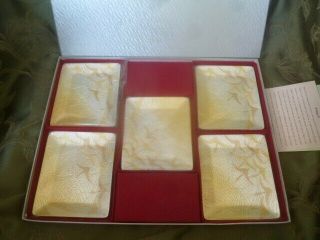 Vintage Boxed Set Of 5 Japanese Cloisonné Shippo Enamel Sushi Snack Plate Trays