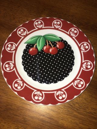 At Home With Mary Engelbreit Cherries Retired 2001 Black & Red Dessert Plate