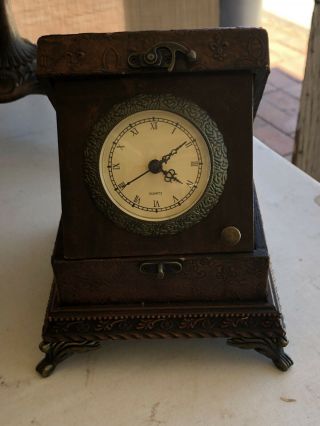 Antique Vintage Mountain Wooden Jewelry Box With.  Quartz Clock