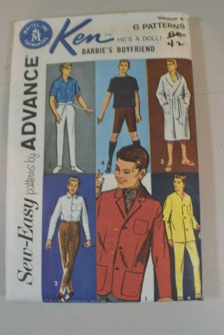 Vintage Ken Doll Patterns For 6 Outfits Sew Easy By Advance 1960 
