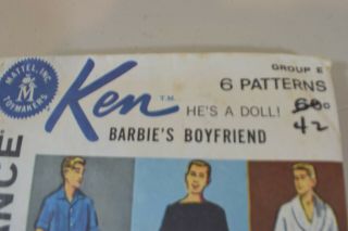Vintage Ken Doll Patterns for 6 Outfits Sew Easy by Advance 1960 ' s (v719) 2