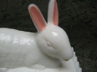 ANTIQUE EARLY ART MILK GLASS CHINA RABBIT ON NEST COVERED DISH 2