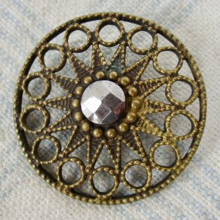 1 1/16 " Antique Stamped And Pierced Brass Button W Cut Steel Embellishment
