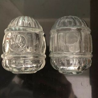 2 Vtg Ribbed Glass Bird Feeder/water Containers Bird Cage (1 - “crown” 1 - Unknown“