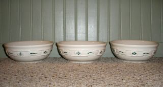 3 Longaberger Pottery Green Woven Traditions Stacking Cereal Soup Bowls