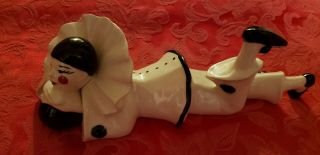 Art Deco Pierrot Clown Black & White Ceramic Figurine Laying Down