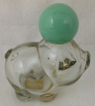 Vtg Avon Pig Shaped Clear Glass Bottle Jadeite Green Round Lid Empty Collectible