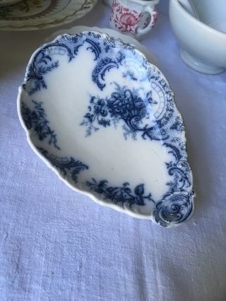 Antique English Ironstone China Bwm & Co Flow Blue,  Clarence Relish Dish