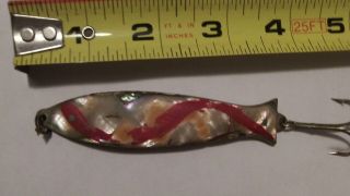 Vintage Mother Of Pearl Abalone Fishing Lure Spoon Metalbacking Painted