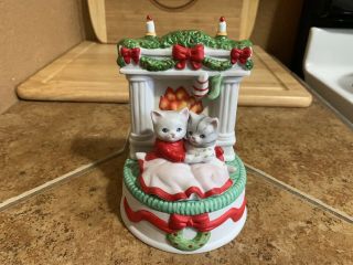 Schmid Kitty Cucumber 1989 Christmas Music Box Player Porcelain Figurine