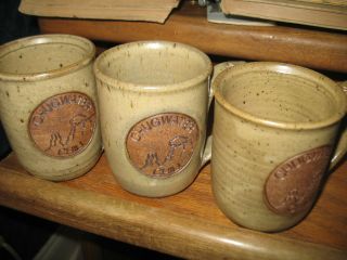 Set Of 3 Chugwater Chili Pottery Mugs Signed 4.  25 " Tall Euc