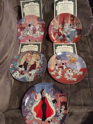 Set Of 5 Disney 101 Dalmatians Collector Plates With 4 Coas Bradford Exchange