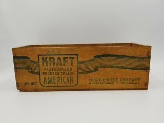 Vintage Kraft Brick American Process Cheese - 5 Lbs Wooden Crate Blue Graphics