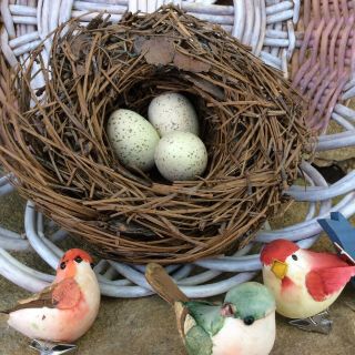 Vintage Decorative Bird Nest With 3 Speckled Eggs
