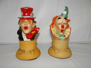 Vintage Clown Heads Rotating Music Box Westland Send In The Clowns Set Of 2