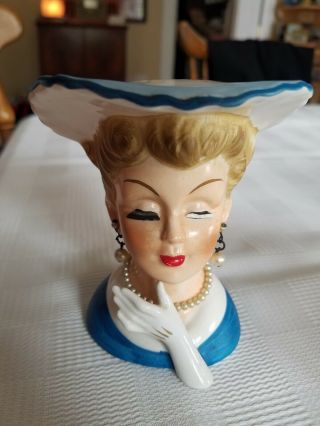 Vintage Lady Head Vase Napco A5046 With " Pearl " Necklace And Earrings