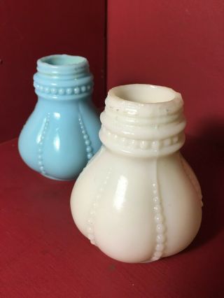 Antique Custard Glass Beaded Design Salt & Pepper Shakers