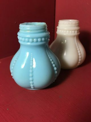 Antique Custard Glass Beaded Design Salt & Pepper Shakers 2