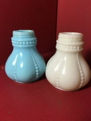 Antique Custard Glass Beaded Design Salt & Pepper Shakers 3