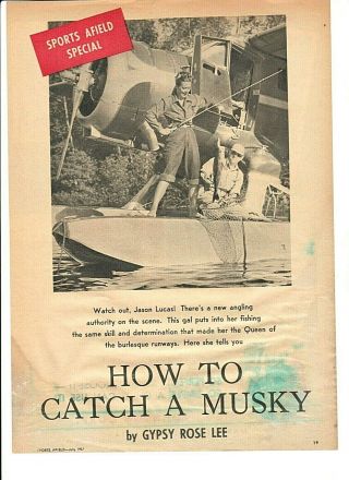 Vintage 1957 Article: How To Catch A Musky By Gypsy Rose Lee,  11 Photos,