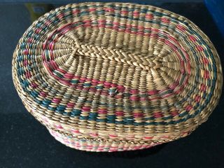 vintage sweetgrass woven basket with lid 2