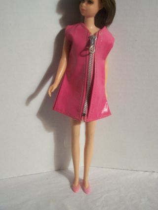 Shillman Barbie Francie Clone Mod Pink Vinyl Dress Zipper Front G62 - 3