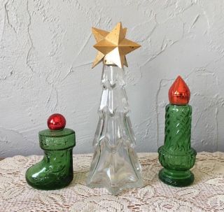 Vintage Avon Christmas Tree/ Candle/ Stocking Surprise Cologne Bottles (3) Empty
