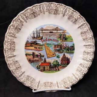 Delaware State Plate,  White 9 ",  Gold Inlay,  The Diamond State,  Key Of Kelmar