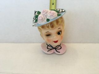 Really Cute Vintage Head Vase.  Young Lady With Flowered Hat Winking.