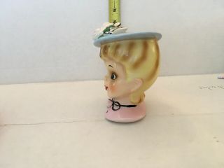 Really Cute Vintage Head Vase.  Young Lady With Flowered Hat Winking. 4