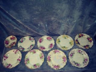 8 Different Flower Of The Month By Ucagco Salad Plates,  4 Saucers,  Lustreware