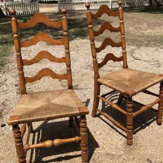 Vintage Ladder Back Chairs Rush Seats Pair For One Money Nr