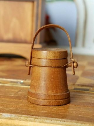 Antique Dollhouse Miniature Wood Container With Handle 1:12