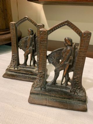 Vintage Sir Galahad Cast Iron Bookends With Bronze Finish 1922 Nouveau
