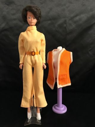 1970 ' s Barbie Clone 4 pc Outfit - Orange VEST Yellow JUMPSUIT SHOES BELT 2