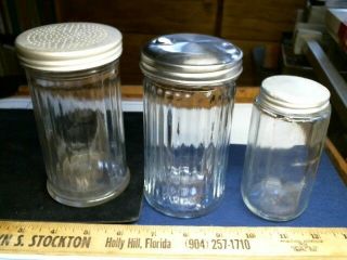 3 Hoosier Jars Sugar Shaker Pourer Storage Antique Vintage Old Gemco Anchor S