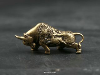 46mm Small Curio Chinese Bronze Lovable Zodiac Animal Ox Bull Oxen Wealth Statue