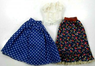 Barbie Vintage Outfit White Top 2 Western Skirts Blue/white Polka Dots & Floral