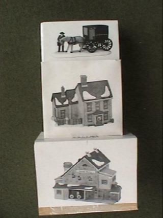 Department 56 Nev Jannes Mullet Amish Barn,  Farm House & Buggy 3 Piece Set Mib