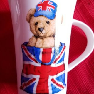 " Rather Charming " Teddy Bear Union Jack Tea Cup Bone China Lesser & Pavey 4.  5 "