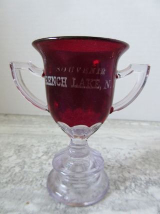 Antique Ruby Flash Stained Souvenir Trophy Cup French Lake Brunswick