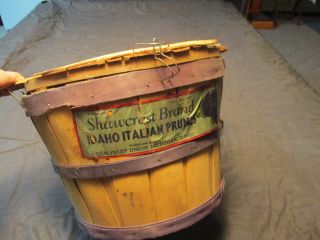 Vintage Wooden Fruit Basket W/lid & Label " Shawcrest Brand Idaho Prunes "