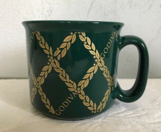 Godiva Chocolatiers Coffee Mug Cup Cocoa Large 16oz.  Dark Green W/ Gold Design