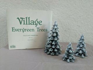 Dept 56 Village Evergreen Trees,  Set Of 3 Cold Cast Porcelain,  52051