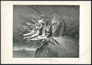 1883 Satan Paradise Lost Gustave Dore Antique Print