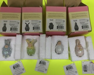 Dept 56 Krinkles Set Of Four Different Retired 2004 Mini Bunny Ornaments